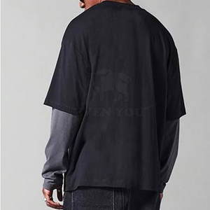 T-shirt pour homme à double couche, couleur unie, style décontracté, respirant, en coton, nouvelle arrivée, dernier style - Product Image 2