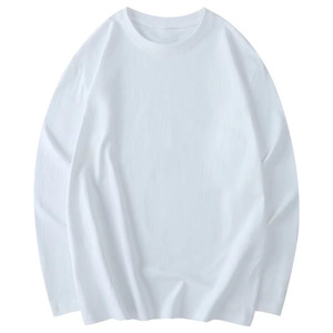 Premium Cotton Loose Fit Long Sleeve T-Shirt Crew Neck Men's Casual Streetwear 180GSM Jersey Knitted Solid <b>White</b> <b>Tee</b> - Product Image 1