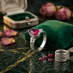 Handmade Pink Fuchsia <b>Statement</b> <b>Ring</b> Pear Gemstone Checker Cut 18K Gold Silver Plated Boho Bold Geometric Nickel Free <b>Ring</b> - Product Image 1