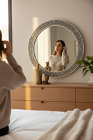 Miroir mural artisanal indien en os et nacre, écologique, de haute qualité, avec cadre décoratif de style moderne FAIZA, best-seller