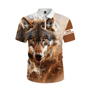 Polo para Hombre con Estampado de Lobo Marrón Tierra |   Camiseta con Cierre de Cremallera de un Cuarto, Sublimación Digital 3D |   Ropa Casual con Motivos de Animales Salvajes - Product Image 2