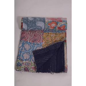 Couverture Kantha Imprimée Faite à la Main, Motif Floral Indien, en Coton Lavable, Écologique, Style Bohème Vintage, Couvre-lit Réversible pour la Maison - Product Image 4