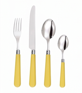 Ensemble de couverts en acier inoxydable avec manches jaunes, fourchette, couteau, cuillère, cuillère à café, design moderne, passe au lave-vaisselle, pour une utilisation en cuisine - Product Image 1
