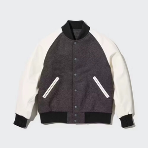 Chaqueta Varsity para Hombre, Manga de Cuero PU, Color Sólido, Cuello Camisero, Corte Regular, Cierre de Botones, Estilo Casual para Otoño - Product Image 1