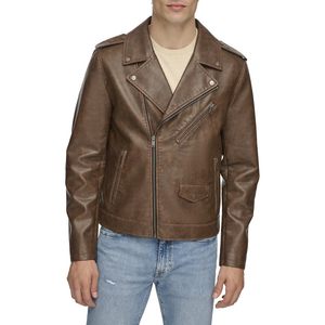 <b>Men's</b> Black Solid Color Genuine <b>Leather</b> Moto <b>Jacket</b> Slim Fit Zipper Closure Turn-down Collar Autumn Style Available For Sale - Product Image 6
