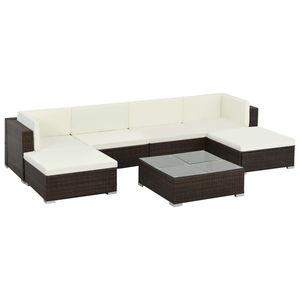 Conjunto de 7 Muebles de Jardín en Color Crema, Blanco y Marrón - Product Image 1