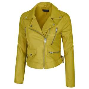Women's PIHA SPORTS Original Leather Jacket (<b>3</b> Colors) Biker Jacket Zip Pockets Windproof Lightweight Regular Coat for Winter - Product Image 4