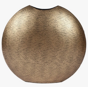Jarrón Redondo de Metal Dorado Antiguo - Centro de Mesa Esférico Texturizado, Jarrón Decorativo Tipo Donut para Decoración de Interiores de Sala de Estar - Product Image 1