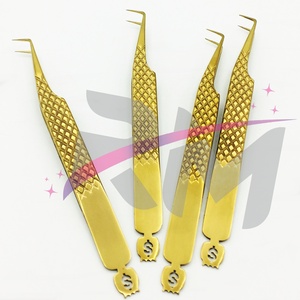 RMI Gold Tweezers 90 Degree Boot Volume <b>Eyelash</b> <b>Extension</b> Tweezer Logo <b>mink</b> Fan Making Tight Grip Lash Tweezer - Product Image 5