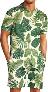 Ensemble de vêtements décontractés pour couples, sur mesure, fabriqués en usine OEM, pour les vacances d'été, imprimé feuilles de palmier vertes, chemise hawaïenne à boutons pour homme, ensemble pour femme - Product Image 6