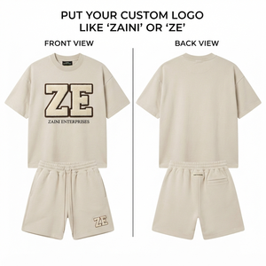 ZAINI ZI-139 Men 100% Polyester French Terry 280 GSM Breathable T Shirt <b>Short</b> <b>Set</b> for Oversized Custom Chenille Embroidery - Product Image 1