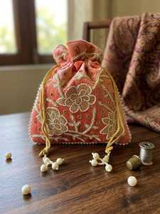 Affordable Traditional Indian Potli <b>Bag</b> with Handmade Bead Embroidery for Women, Bridal Accessories, Festive <b>Gifts</b> and Wedding - Product Image 5
