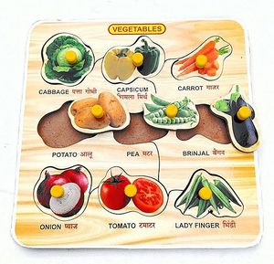 Rompecabezas de Vegetales de Madera con Imágenes, Tablero Educativo para Niños, 9 Vegetales, Rompecabezas de Botones para Niños y Niñas - Product Image 1