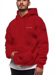 เสื้อฮู้ดดี้โอเวอร์ไซส์สีแดงสำหรับผู้ชาย แบบสวมหัว มีกระเป๋าจิงโจ้  ลำลอง - Product Image 4