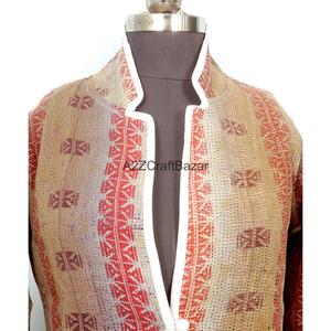 Indian Knitted Digital Printed <b>Kantha</b> Button Women Summer Winter 100% Cotton Vintage <b>Jackets</b> - Product Image 2