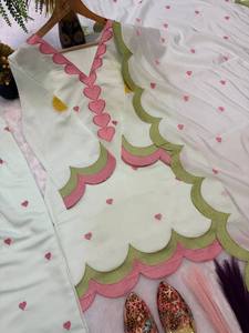 Ensemble de robe traditionnelle indienne et pakistanaise pour femmes, imprimé cœur rose vert menthe, longueur au sol, coupe ample, vêtements décontractés, en coton - Product Image 2