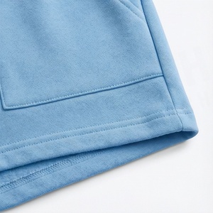 Conjunto de 2 Piezas para Mujer, Sudadera y Pantalones Cortos de Punto Azul Sólido, Cuello Redondo, Corte Holgado, Estilo Casual, Largo por Encima de la Rodilla, Primavera Verano - Product Image 6