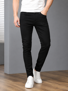 FAWKES Sports – Jean en denim noir coupe droite pour homme, taille mi-haute, décontracté, en coton, jambe droite, délavage classique, style automne, respirant - Product Image 1