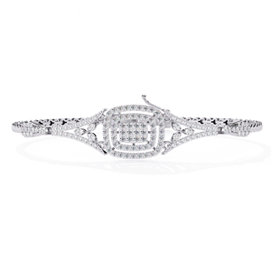 Princess Cut Moissanite <b>Cuff</b> <b>Bracelet</b> Geometric Pave Setting Rhodium Plated 925 <b>Silver</b> Women's Luxury Wedding Jewelry - Product Image 1