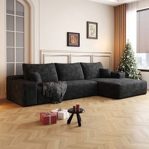 107 \ "moderno divano modulare a forma di L con sedile profondo in tessuto di velluto a coste nero peluche nessun montaggio richiesto divano da soggiorno - Product Image 2