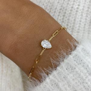 Bracelet chaîne en or massif 14 carats avec diamant de laboratoire taille poire 1,00 carat – Bracelet délicat et élégant pour femme - Product Image 2