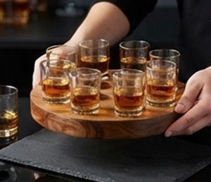 Élégant support rond en bois pour verres, organisateur d'ustensiles de cuisine rustique fait main - Product Image 5
