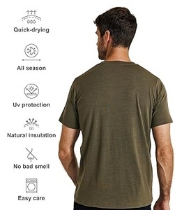 Camiseta Deportiva Ajustada Personalizada para Hombre, 100% Lana Merino, Camisetas Estampadas Transpirables, Gran Venta, OEM, MOQ Bajo - Product Image 2