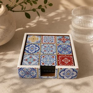 Enamel Printed Modern Square Bone & Resin Wood Tissue Box with 2 in Thickness Desktop Table Decorative Organizer Accessories - Product Image 6