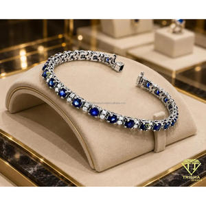 Bracelet élégant en pierre bleue avec maillons ronds répétitifs et grappes d'accentuations transparentes, finition argentée, bijoux pour les acheteurs en gros - Product Image 3