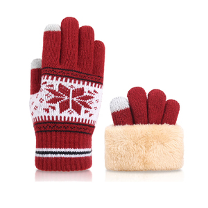 Winter <b>Knitted</b> <b>Gloves</b> Snowflake Pattern Faux Fur Cuff Thermal Touchscreen Quick Dry Wrist Length Casual Fashion Outdoor Wear - Product Image 5