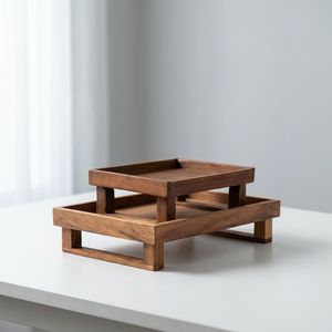 Bandeja de Servir de Madera de Acacia Premium con Soporte Elevado, Bandeja Decorativa para Exhibición de Frutas para Cocina, Mesa de Comedor y Hotel - Product Image 1