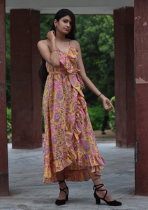 ชุดเดรสอินเดียผ้าฝ้ายพิมพ์ลายด้วยมือ 100% ลายดอกไม้ ทูนิคและเดรสยาวปักลายสไตล์ลำลอง ราคาโรงงาน - Product Image 4