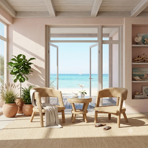 Conjunto de Muebles de Patio Modernos de Mimbre, Mesa de Bistró de Lujo para Resort de Playa, Silla de Acento de Perfil Bajo, Asientos de Ocio Costeros para Exteriores - Product Image 1