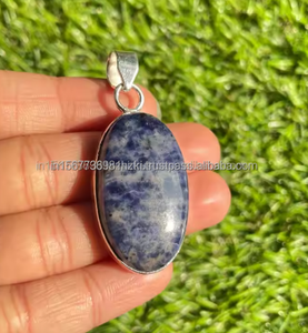 จี้โซดาไลต์เงินสเตอร์ลิง925เครื่องประดับแฮนด์เมดสไตล์โบฮีเมียนชุบโรเดียมของขวัญแต่งงานที่ไม่ซ้ำใคร - Product Image 3