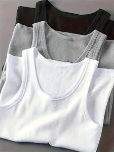 High Quality Athletic Wear Drop Armhole Training <b>Vest</b> Slim Fit Workout Men's Tank Tops Men's Black Ribbed Tank Top O-Neck Casual - Product Image 5