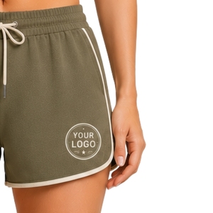 Olive Green Womens <b>Athletic</b> Running Shorts With Contrast Piping Elastic Drawstring Waist Customized Logo Gym Workout Fitness - Product Image 4