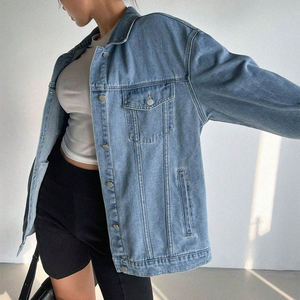 TIXAY SPORTS Women's Casual <b>Denim</b> <b>Jacket</b> Spring Autumn Multicolor Three-Quarter Sleeve Medium Wash Regular Fit Washable Simple - Product Image 2