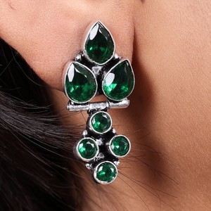 In Stock Oxidized <b>Silver</b> <b>Stud</b> Dangle Earring Wholesale Bulk | Multi Stone Drop Earring | Handmade Indian Ethnic Jewelry Supplier - Product Image 2