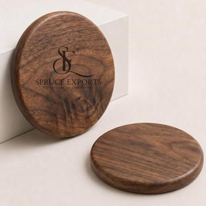 Round Walnut Wooden <b>Coaster</b> Set With Natural Grain. Premium Wholesale Sleek Drinkware <b>For</b> Luxury Cafe & Home Decoration - Product Image 1