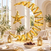 Lune en forme de croissant à paillettes LED à piles avec étoile suspendue et support en fil métallique pour la décoration murale de la maison pendant le Ramadan