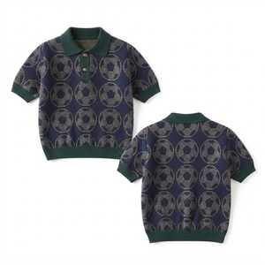 Suéter de Punto para Mujer, Manga Corta, Patrón Geométrico, Cuello Camisero, Cierre de Botones, Estilo Preppy, para Todas las Temporadas, 100% Acrílico - Product Image 2