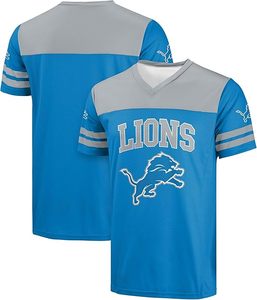 Maillot de football des Lions, drapeau américain brodé, bleu gris, maille, col en V, manches courtes, chemise de sport, logo principal, couleur d'équipe, durable - Product Image 1
