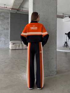 Ensemble de survêtement pour femme, noir, blanc et rouge, veste zippée, pantalon large, coupe ample, tenue sportive - Product Image 2