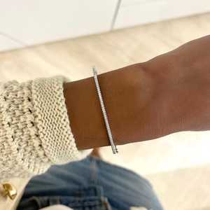 Bracelets joncs fins en diamant, or massif 14K 18K, diamants de laboratoire taille ronde, fermoir boîte moderne et élégant avec loquet de sécurité, bijoux de déclaration - Product Image 6