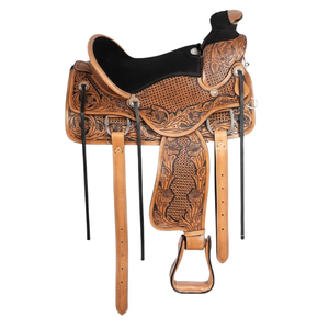 Selle de cheval western artisanale haut de gamme en cuir véritable pour la course de baril, équipement d'équitation confortable pour l'entraînement et les concours - Product Image 2