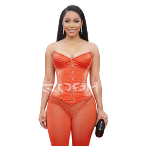 Conjunto de corsé con copas con aros y estampado de cocodrilo naranja y leggings estampados |    Conjunto de 2 Piezas OEM/ODM para Mujeres Sensuales - Product Image 5