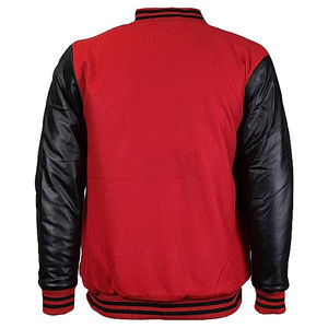 Veste universitaire personnalisée rouge et noire, style letterman, corps en laine, manches en cuir, style bomber, vêtement décontracté imprimé. - Product Image 2