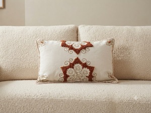 Luxury Cotton Textured Embroidered <b>Cushion</b> <b>Cover</b> | Geometric Decorative Throw Pillow <b>Cover</b>, Living Room & Home Decor - Product Image 2