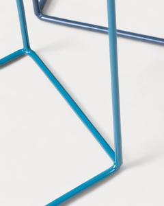 Ensemble moderne de trois supports de plantes en métal bleu sarcelle et bleu clair avec pots cylindriques, supports de plantes géométriques en fer - Product Image 6