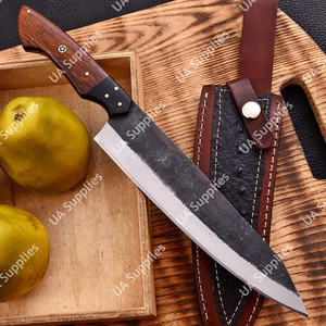 Couteau de chef professionnel en acier Damas forgé à la main, ambidextre, manche ergonomique en bois de rose, bolster en G10 Micarta, étui inclus - Product Image 4